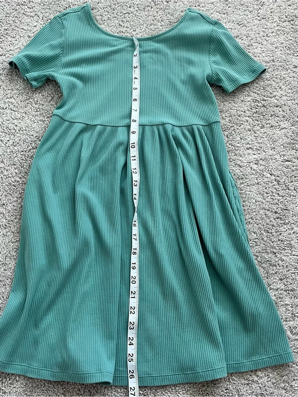 Old Navy Teal Ribbed Short-Sleeve A-Line Kids Dress